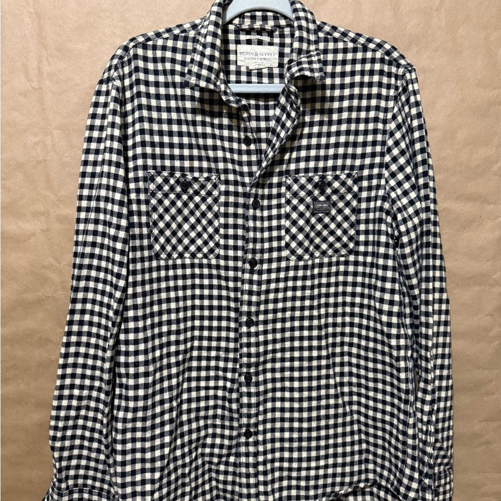 Denim & Supply Ralph Lauren Navy and Cream Plaid Shirt